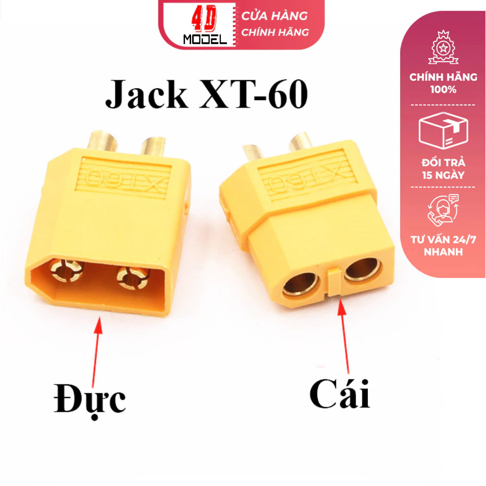 Jack XT60, Giắc XT60 Đực Cái Dùng Chế Tạo Máy Bay, Cano, Xe Điều Khiển Từ Xa - 4DMODEL