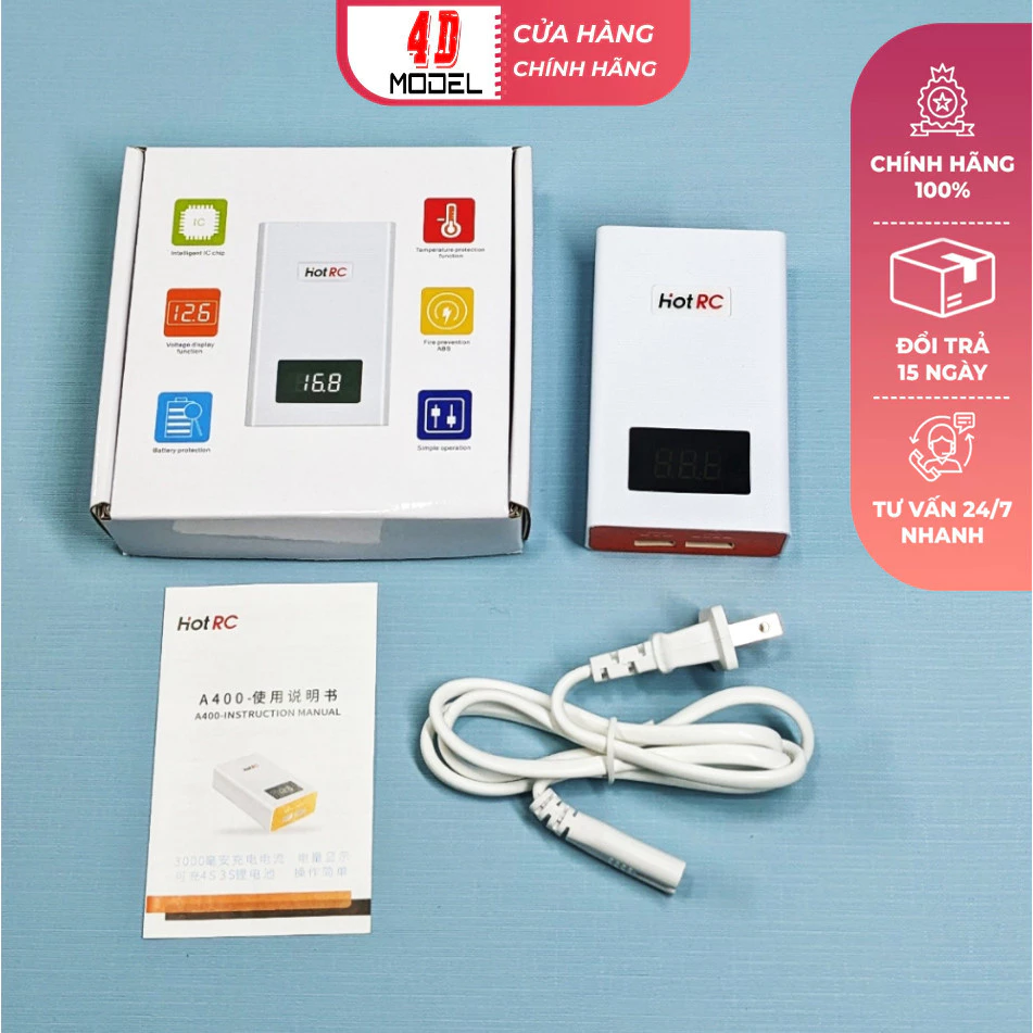 Bộ sạc A400 chính hãng HotRC. Sạc cân bằng pin lipo 3s, 4s