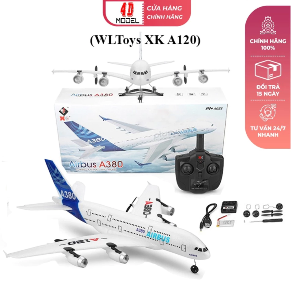 Airbus A380 Máy Bay Điều Khiển 3 kênh (WLToys XK A-120). Size 48*51*18cm. Pin 15 phút. Bền đẹp.